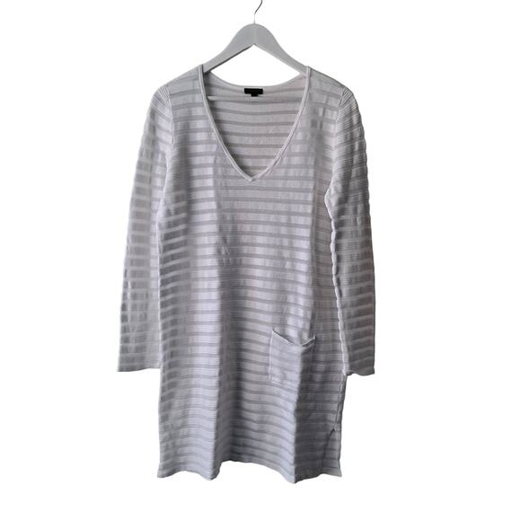 Talbots Ivory Sheer & Textured Striped Vneck Long Sleeve Sheath Dress - Size M - Picture 1 of 8